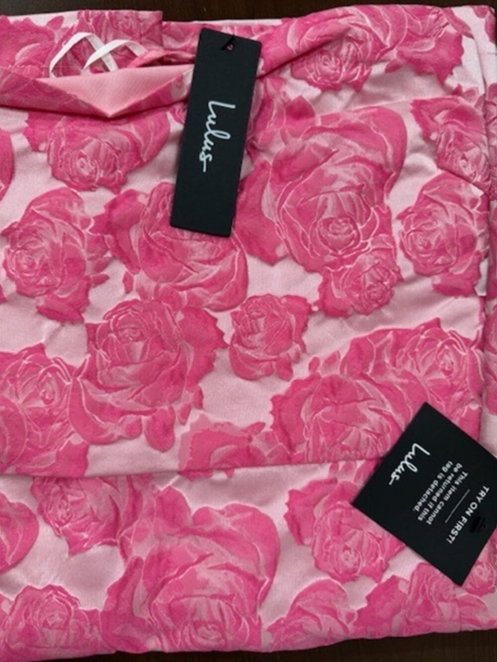 Lulus Flowery Fete Pink Floral Jacquard One-Shoulder Mini Dress NWT - Picture 6 of 9